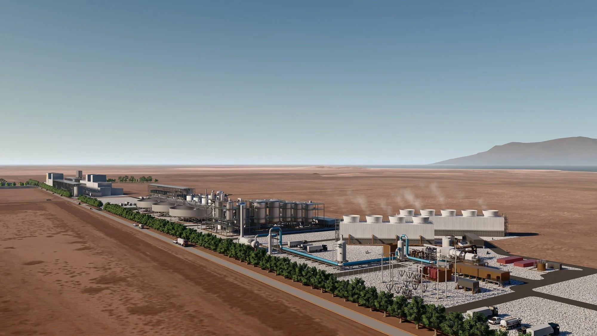 Artistic rendering of the proposed Hell's Kitchen lithium extraction facility near the Salton Sea
