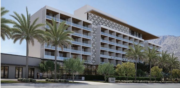Rendering of a new high-rise hotel and condo slated for midtown Palm Springs